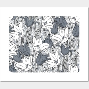 Black and White Vibrant Tulips Posters and Art